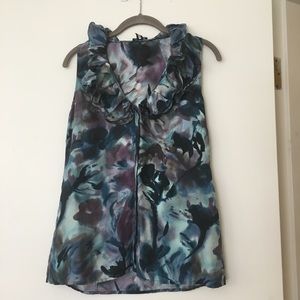 Ann Taylor Flirty floral top- ruffles sleeveless